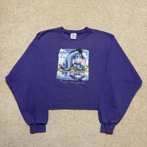 Vtg Eeyore Sweatshirt Womens Large Cropped Crewneck Winnie The Pooh 90s Disney